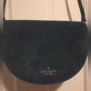 Kate Spade dark turquoise Crossbody Saddle Bag suede and pebbled leather bag